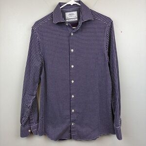 Charles Tyrwhitt Shirt Mens 15.5‎ 34 Blue White Non Iron Slim Fit Dress Check